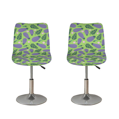 Eggplant With Leaves And Flowers Print Bar Stool Covers