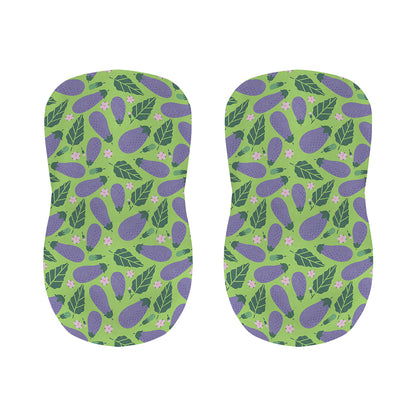 Eggplant With Leaves And Flowers Print Bar Stool Covers