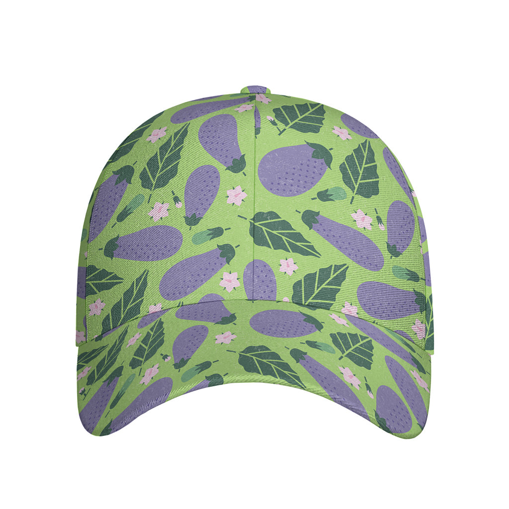 Eggplant With Leaves And Flowers Print Baseball Cap