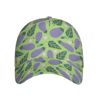 Eggplant With Leaves And Flowers Print Baseball Cap
