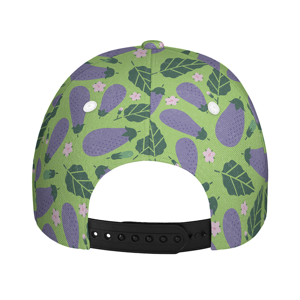 Eggplant With Leaves And Flowers Print Baseball Cap