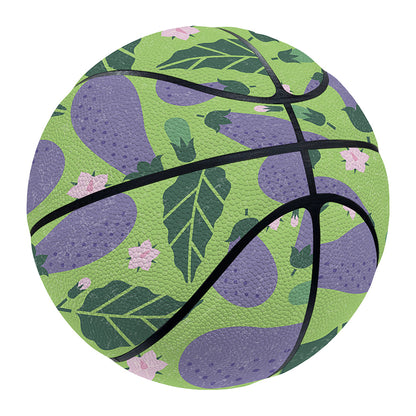 Eggplant With Leaves And Flowers Print Basketball