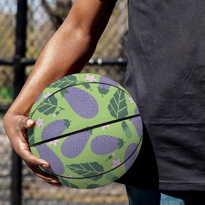 Eggplant With Leaves And Flowers Print Basketball