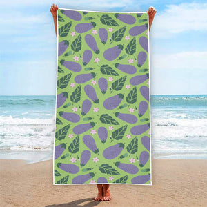 Eggplant With Leaves And Flowers Print Beach Towel