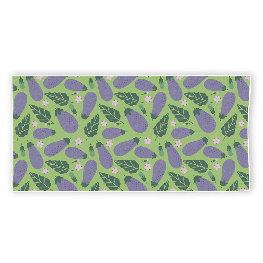 Eggplant With Leaves And Flowers Print Beach Towel