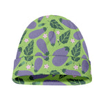 Eggplant With Leaves And Flowers Print Beanie
