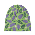 Eggplant With Leaves And Flowers Print Beanie