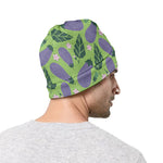 Eggplant With Leaves And Flowers Print Beanie