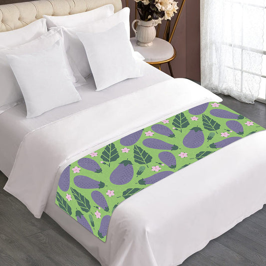 Eggplant With Leaves And Flowers Print Bed Runner