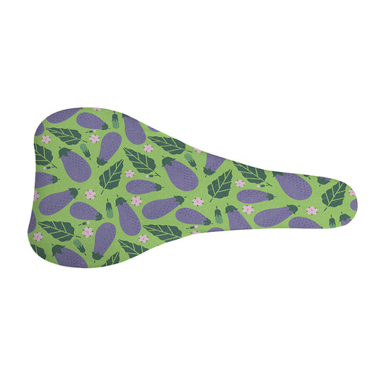 Eggplant With Leaves And Flowers Print Bicycle Seat Cover