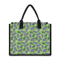 Eggplant With Leaves And Flowers Print Canvas Tote Bag