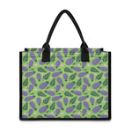 Eggplant With Leaves And Flowers Print Canvas Tote Bag