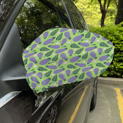 Eggplant With Leaves And Flowers Print Car Side Mirror Covers