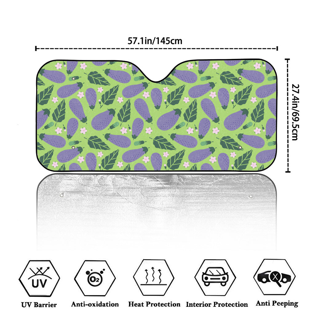 Eggplant With Leaves And Flowers Print Car Windshield Sun Shade