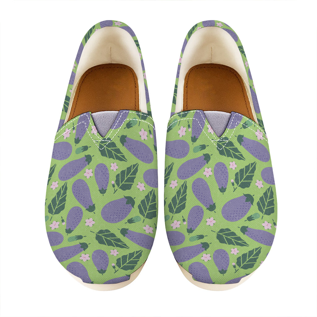 Eggplant With Leaves And Flowers Print Casual Shoes