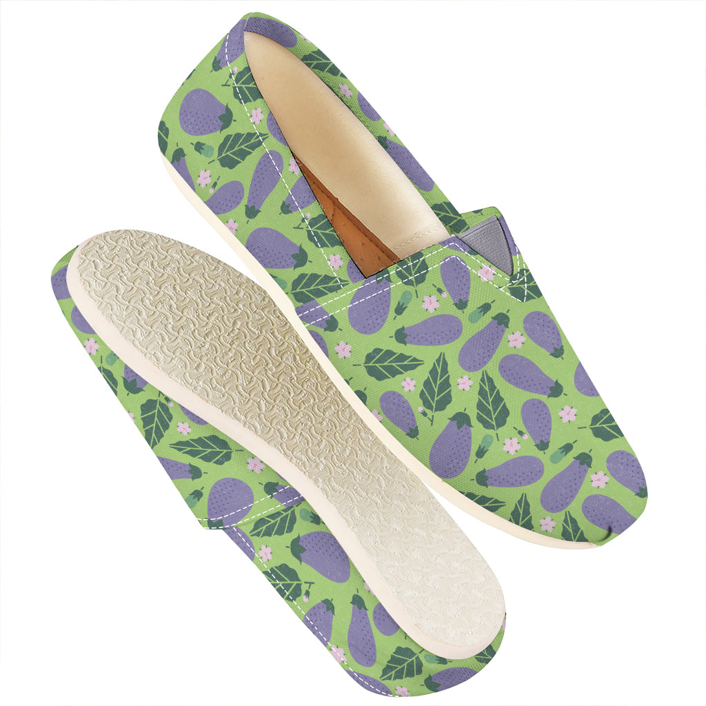 Eggplant With Leaves And Flowers Print Casual Shoes