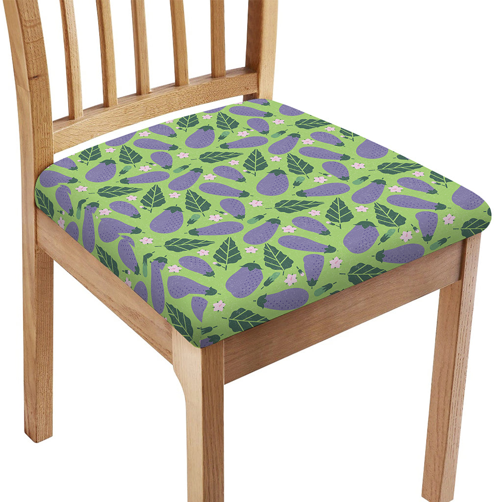 Eggplant With Leaves And Flowers Print Chair Cushion Cover
