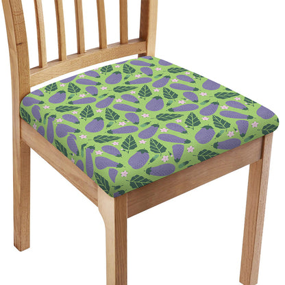 Eggplant With Leaves And Flowers Print Chair Cushion Cover