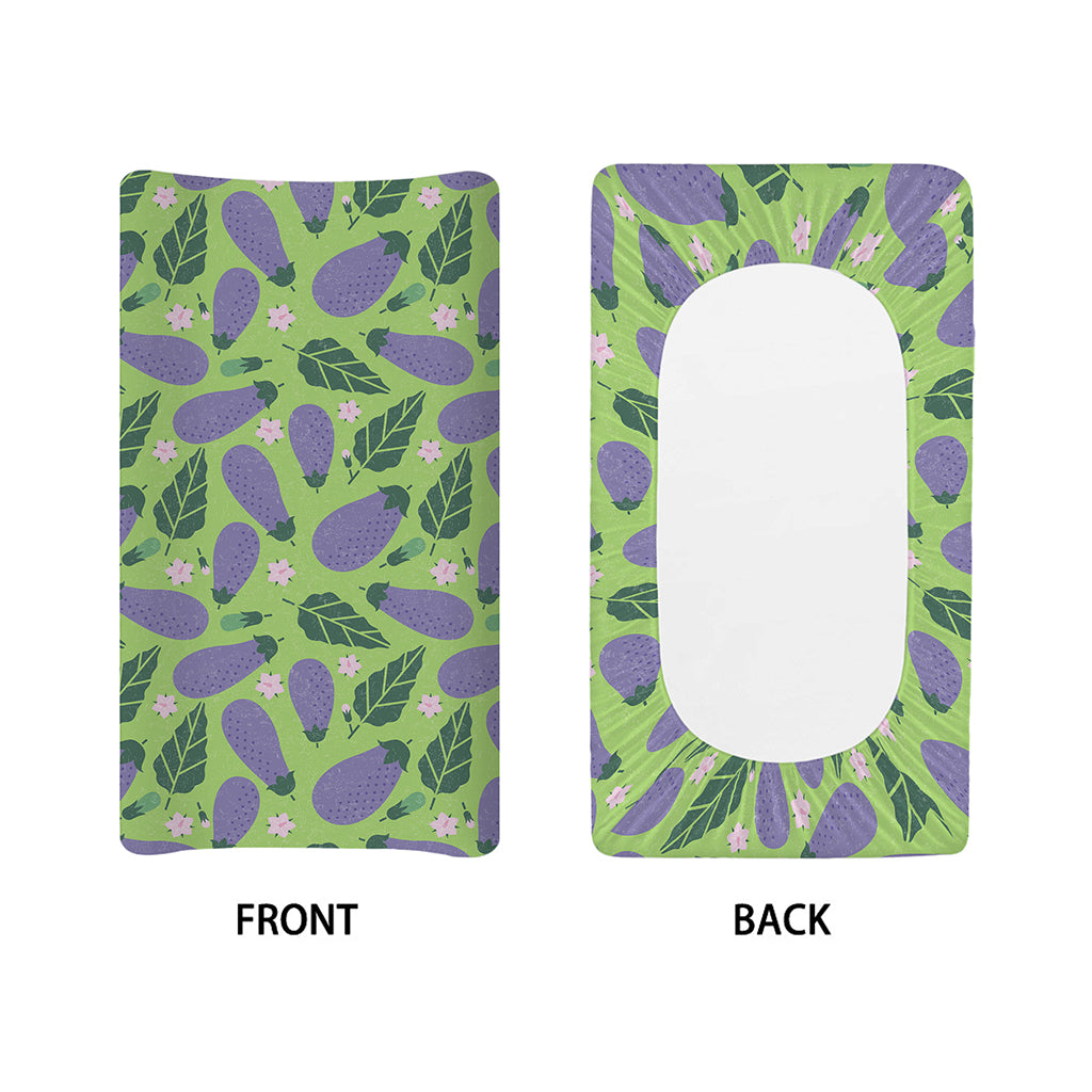 Eggplant With Leaves And Flowers Print Changing Pad Cover
