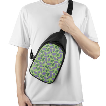 Eggplant With Leaves And Flowers Print Chest Bag