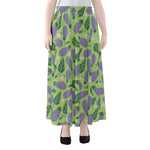 Eggplant With Leaves And Flowers Print Chiffon Maxi Skirt