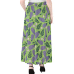 Eggplant With Leaves And Flowers Print Chiffon Maxi Skirt