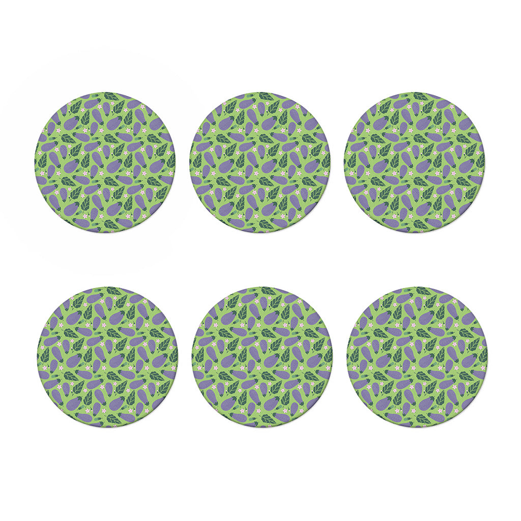 Eggplant With Leaves And Flowers Print Coaster Set