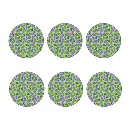 Eggplant With Leaves And Flowers Print Coaster Set