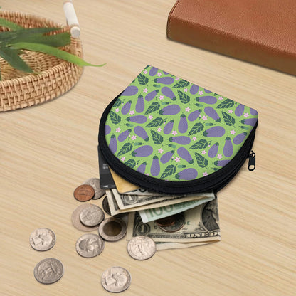 Eggplant With Leaves And Flowers Print Coin Purse