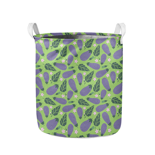 Eggplant With Leaves And Flowers Print Collapsible Laundry Basket