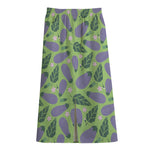 Eggplant With Leaves And Flowers Print Cotton Front Slit Maxi Skirt