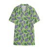 Eggplant With Leaves And Flowers Print Cotton Hawaiian Shirt