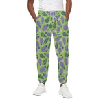 Eggplant With Leaves And Flowers Print Cotton Pants