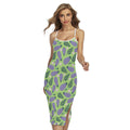 Eggplant With Leaves And Flowers Print Cross Back Cami Dress