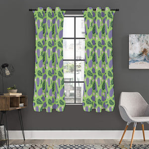 Eggplant With Leaves And Flowers Print Curtain