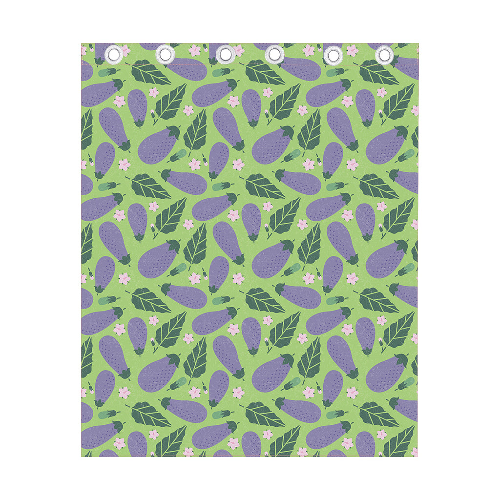 Eggplant With Leaves And Flowers Print Curtain