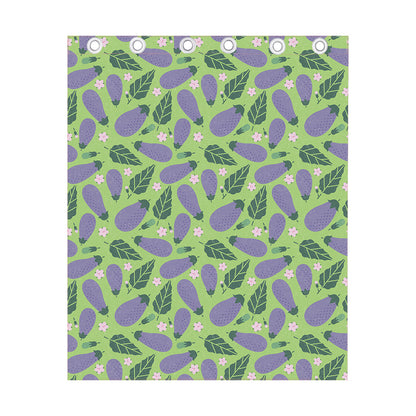Eggplant With Leaves And Flowers Print Curtain
