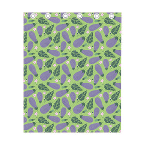 Eggplant With Leaves And Flowers Print Curtain