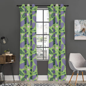 Eggplant With Leaves And Flowers Print Curtain