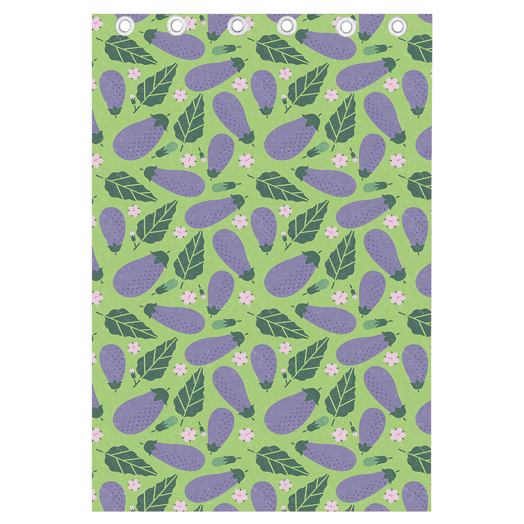 Eggplant With Leaves And Flowers Print Curtain