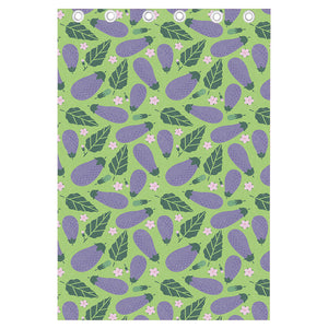 Eggplant With Leaves And Flowers Print Curtain