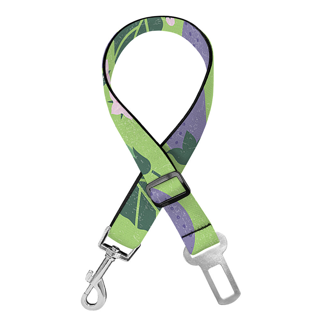 Eggplant With Leaves And Flowers Print Dog Seat Belt