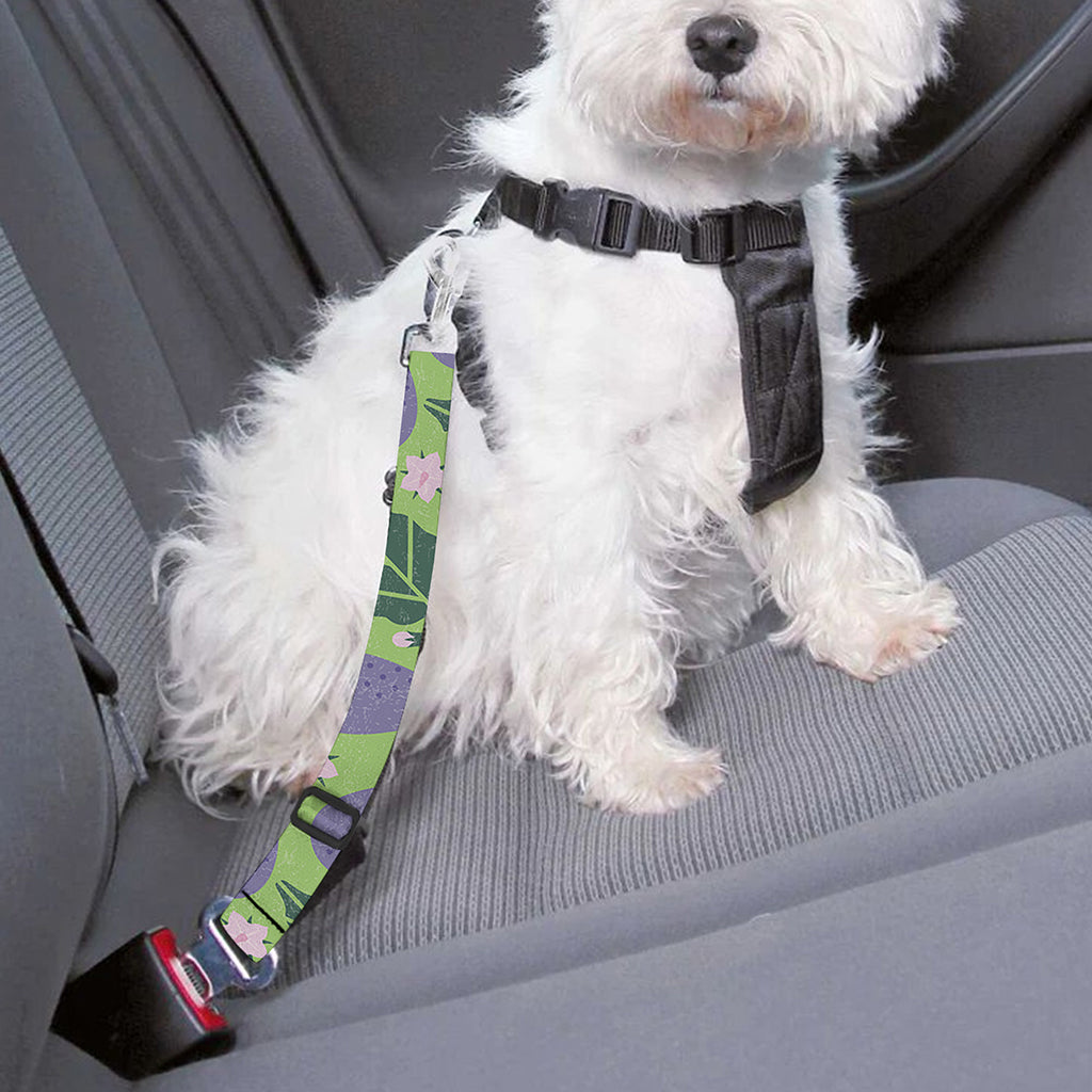 Eggplant With Leaves And Flowers Print Dog Seat Belt