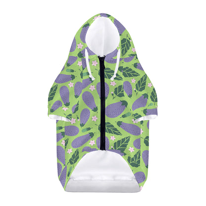 Eggplant With Leaves And Flowers Print Dog Zip Up Hoodie