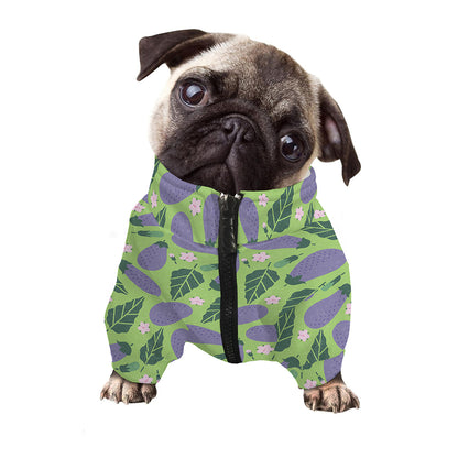 Eggplant With Leaves And Flowers Print Dog Zip Up Jacket