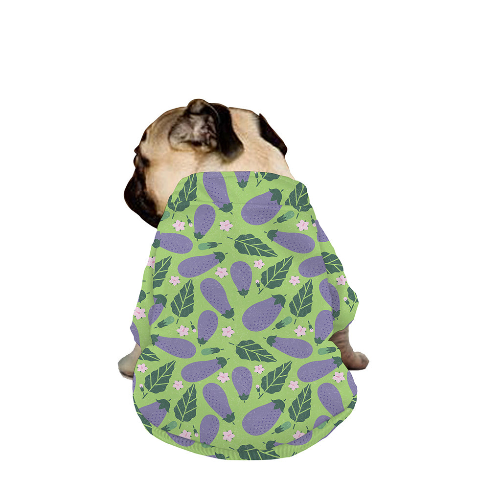 Eggplant With Leaves And Flowers Print Dog Zip Up Jacket