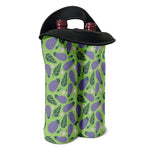 Eggplant With Leaves And Flowers Print Double Neoprene Wine Tote