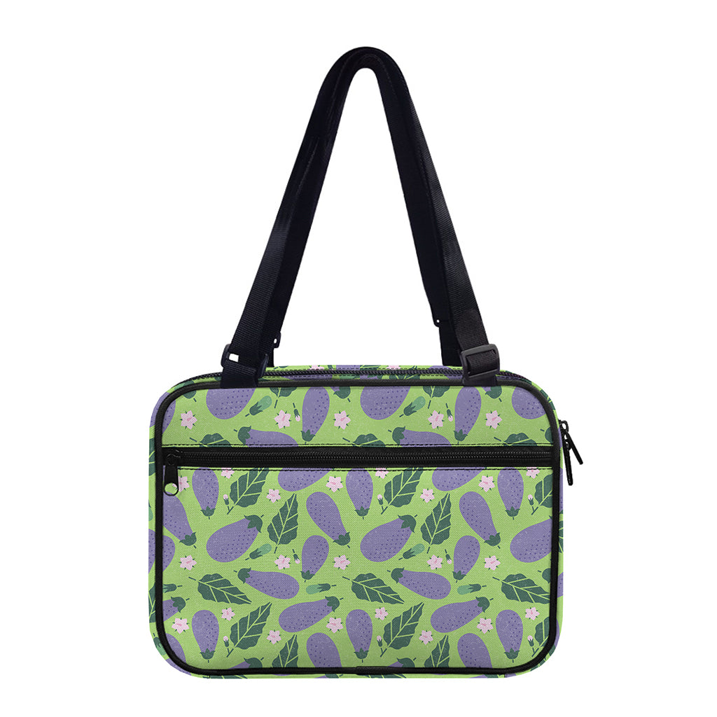 Eggplant With Leaves And Flowers Print Double Strap Bible Bag