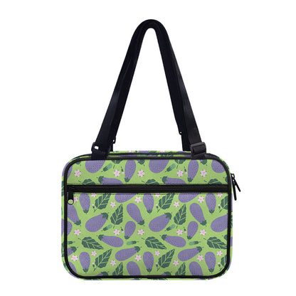 Eggplant With Leaves And Flowers Print Double Strap Bible Bag