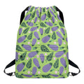 Eggplant With Leaves And Flowers Print Drawstring Backpack